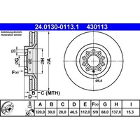 Bremsscheibe ATE 24.0130-0113.1 (2 Stk.) FüR Audi Seat A6 C5 A4 B5 Avant B6