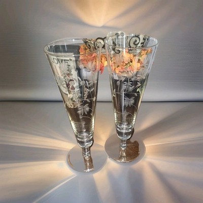 Arcadia Crystal Orlean MCM Etched Pilsner Beer Glasses-set Of 2