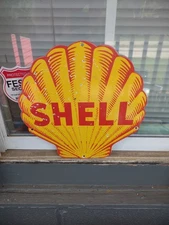 VINTAGE SHELL GASOLINE PORCELAIN ENAMEL GAS OIL SERVICE PUMP PLATE SIGN