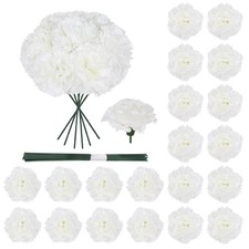 zezzos White Carnations Artificial Flowers with Stems, 20pcs 3.15in White Fak...