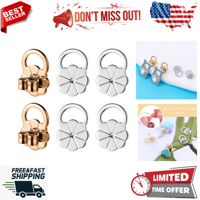 6PCS Earring Lifters Backs for Heavy and Droopy Ears - Adjustable (Gold Silver)