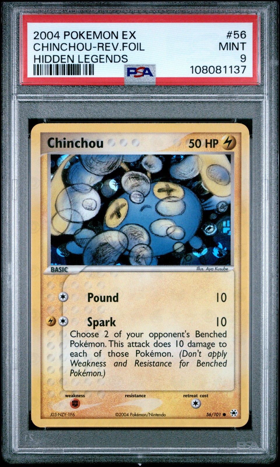 2004 POKEMON EX HIDDEN LEGENDS #56 CHINCHOU-REVERSE FOIL PSA 9