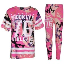 Kids Crop Top Legging Set Active Wear Girls 5-13 Years