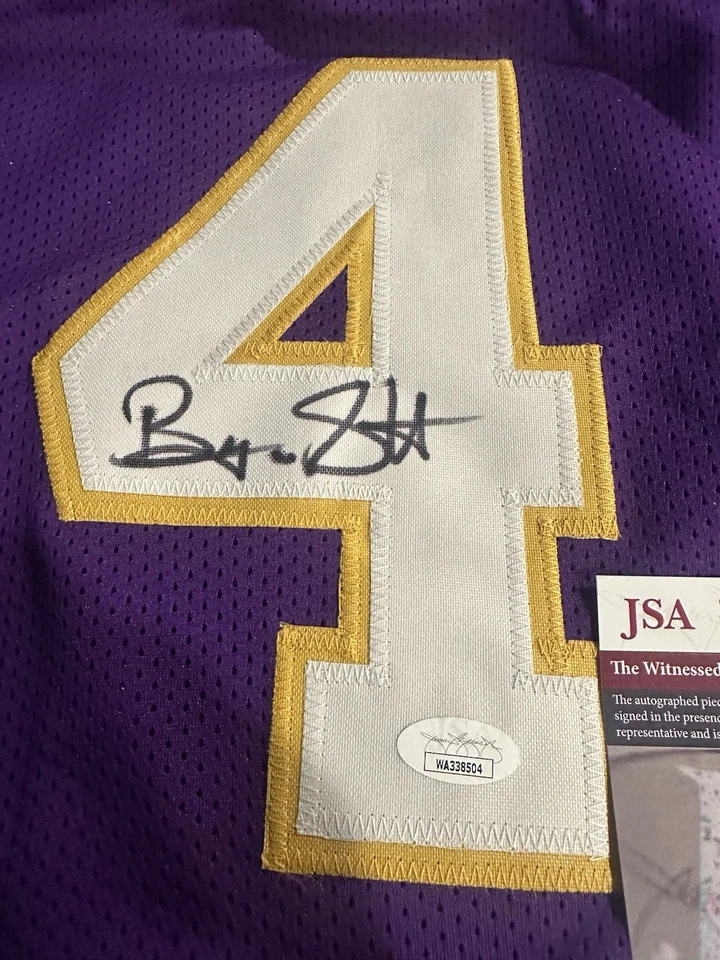 Camiseta deportiva púrpura personalizada firmada por Byron Scott de Los Ángeles testigo de JSA Foto 3 de 4