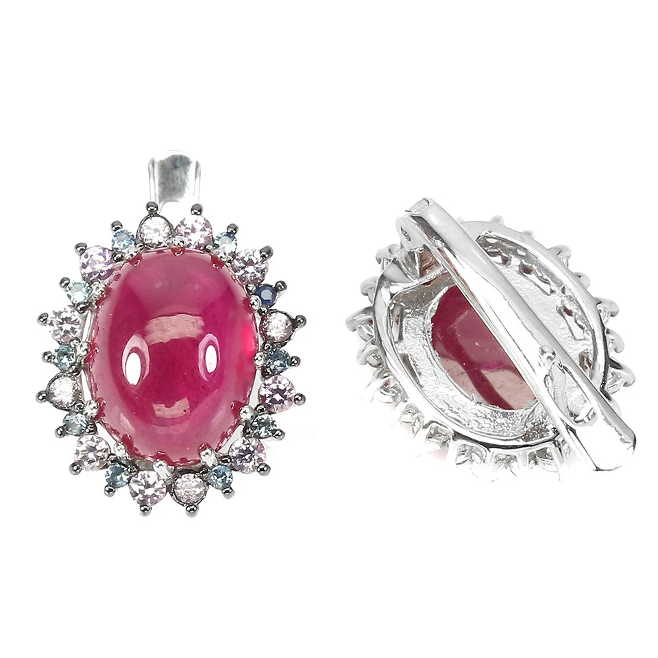 925 Orecchini Argento Sterling Ovale Rubino 10x8mm Zaffiro Taglio Diamante Gemma - Immagine 3 di 4