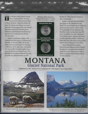 2011 Montana Glacier National Park Quarter P&D w/2 Stamps on Display Card