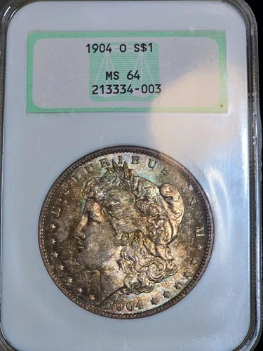 1904-O Morgan Silver Dollar NGC MS64 Color Toned Coin UNC US $1 Old Fatty Holder