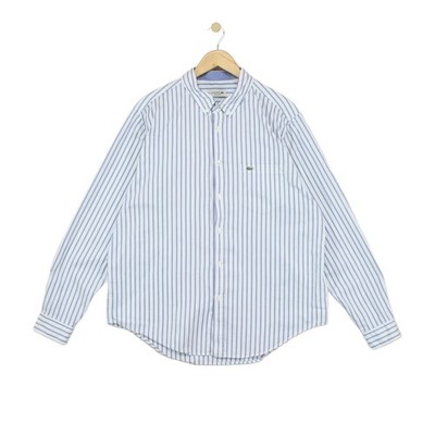 Lacoste Gestreiftes Hemd Herren Größe 45 Blau Knopfleiste Langarm Freizeit