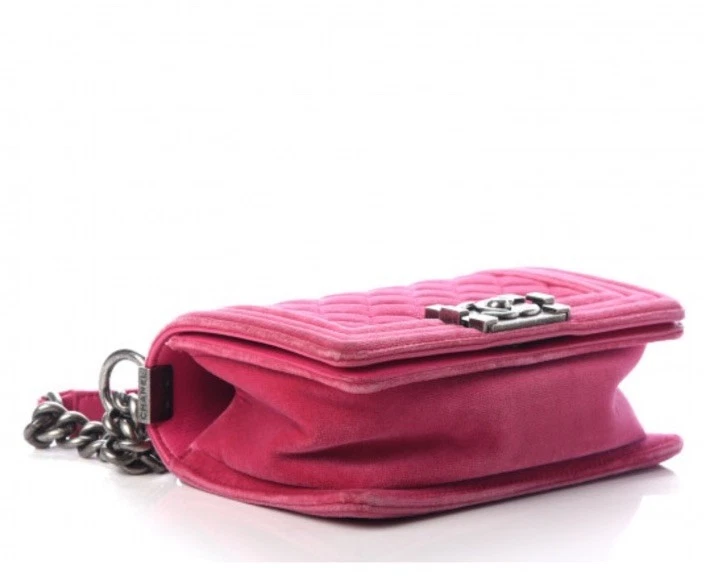 Chanel Terciopelo Acolchado Niño Pequeño Solapa Fucsia Foto 2 de 4