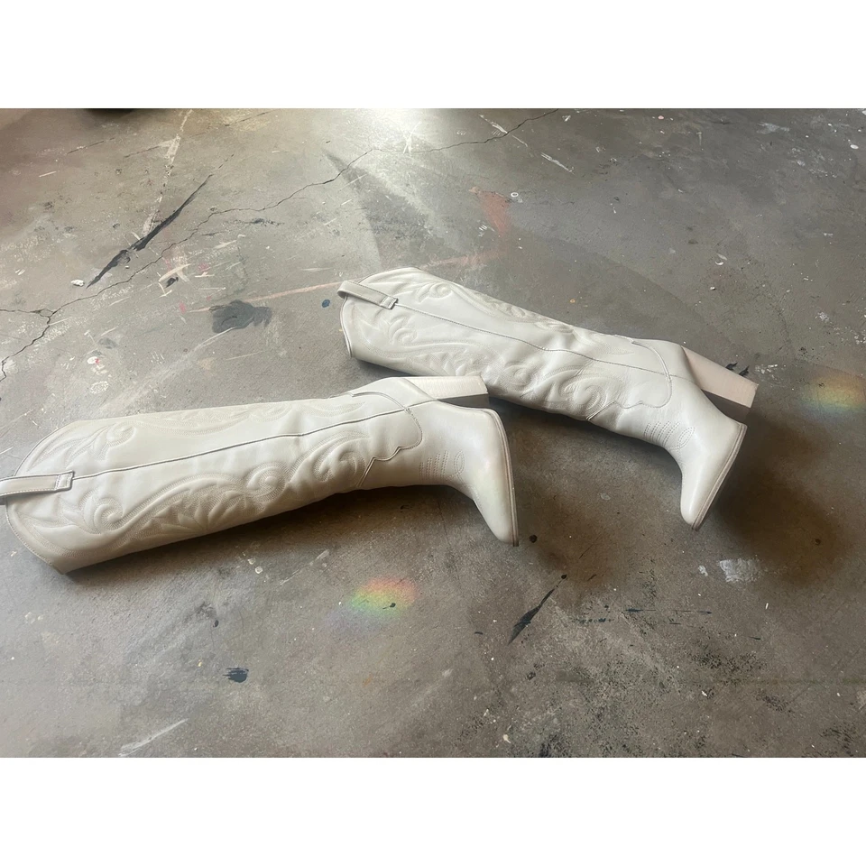 White Heeled Boots, Steve Madden Knee High Western, Cream, off White - Image 3 of 4