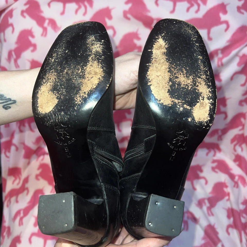 Botas hasta la rodilla de cuero italiano negro vintage VIA SPIGA cremallera lateral talla 9M Foto 2 de 4