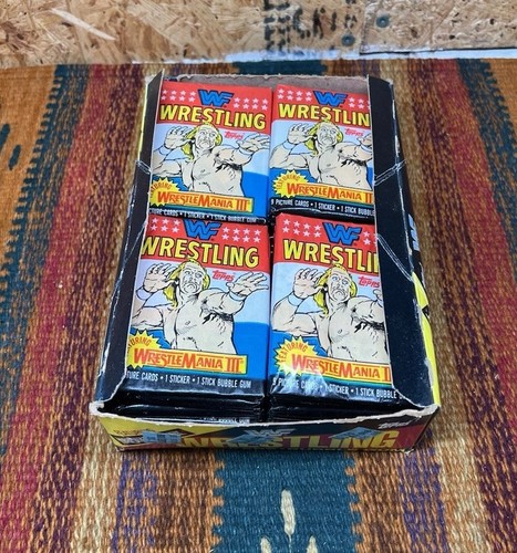 1987 Topps WWF Wrestlemania III scatola aperta 36 confezioni Hulk, Bret Hart, Andre NUOVO