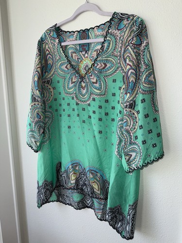 Johnny Was 100% Silk Green Tunic - Bild 9 von 12