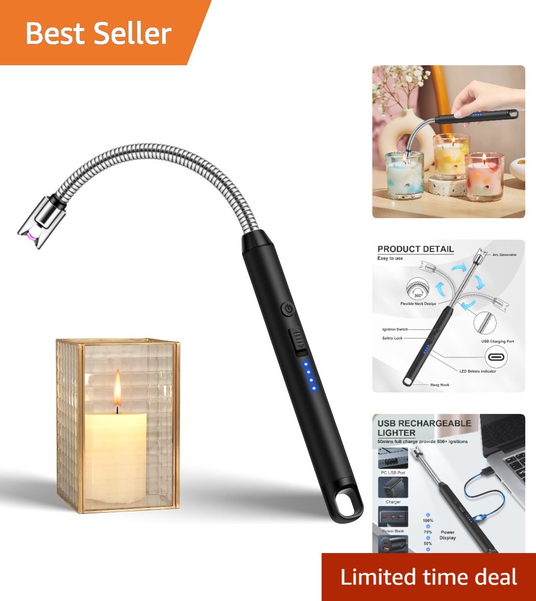 With 360&deg; Flexible Neck & Safety Lock, Windproof Usb Rechar