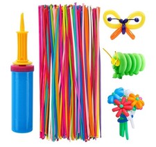 Apipi 100 Pc Latex Twisting Balloons With Pump To Make Animals, Flowers , Bday
