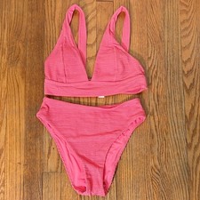 Andie Bikini Set 90s High Waist Seersucker Textured Grapefruit size S NWOT
