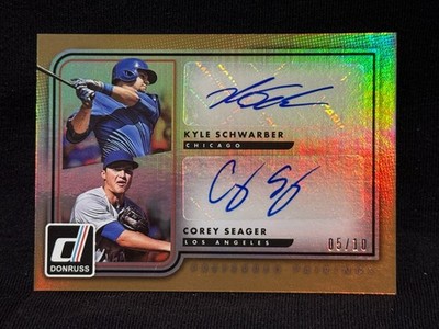 KYLE SCHWARBER COREY SEAGER 2016 DONRUSS PREFERRED PAIRINGS AUTO JERSEY # 5/10