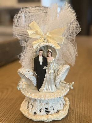 #ad #ad VTG MCM 1940s BRIDE GROOM Chalkware Tulle WEDDING CAKE TOPPER Anniversary Retro $56.00