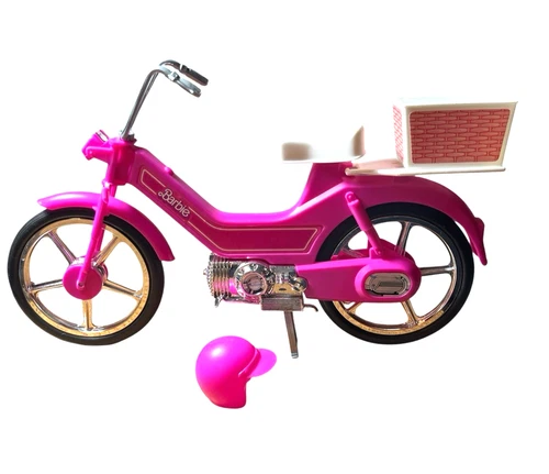 Vintage Barbie Motor Bike 1983 Mattel Pink Moped Scooter Basket Helmet Sound