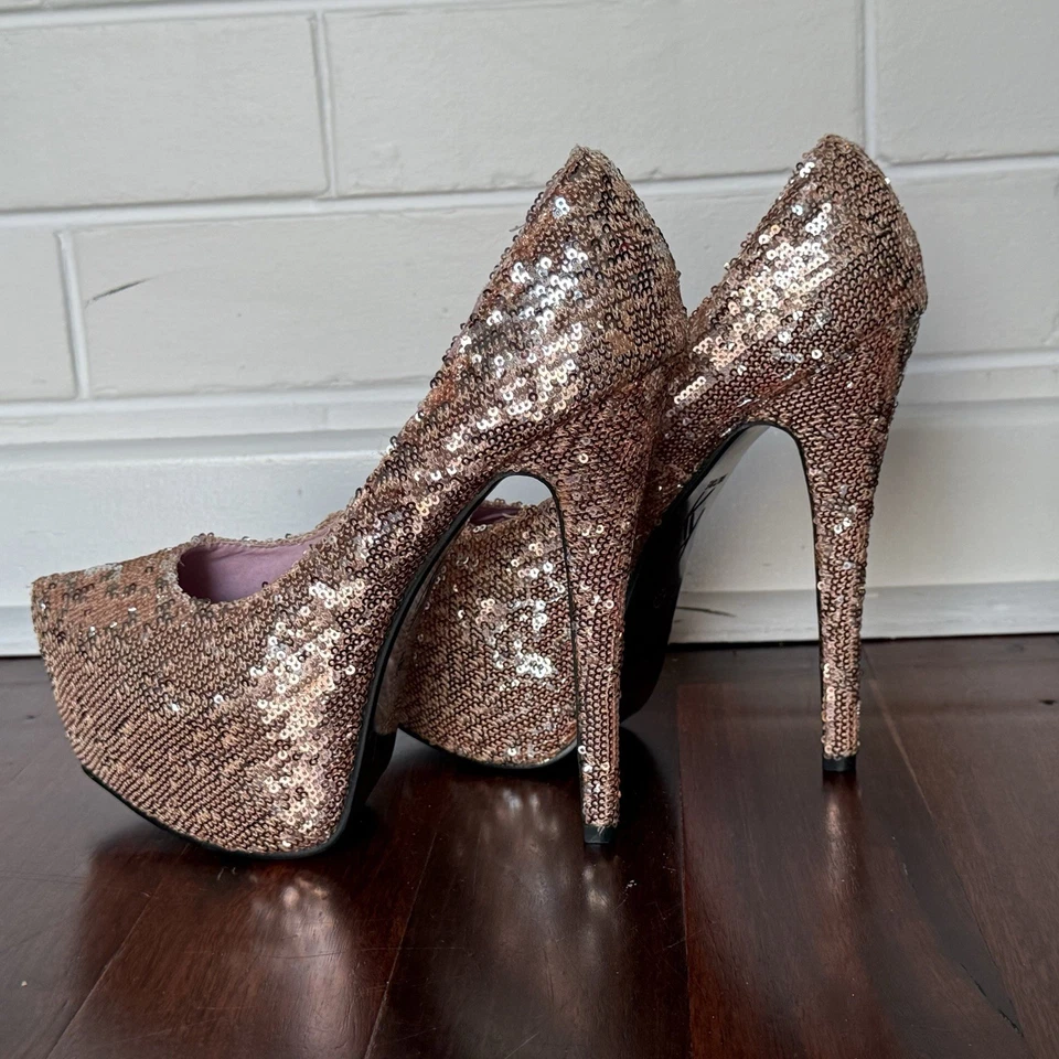 Tacones de plataforma Kiss Kouture oro rosa lentejuelas talla 9 Foto 4 de 4