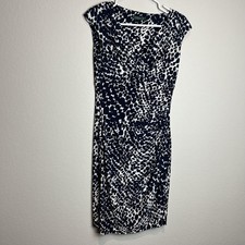 Lauren Ralph Lauren Dress Womens 6 Blue Animal Print Ruched Cowl Neck Sheath