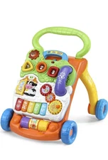 VTech Baby Push Walker Sit-to-Stand Toddler Interactive Learning Toy Orange