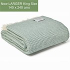 EX LARGE TWEEDMILL TEXTILES 100% Wool Blanket WAFFLE SEA GREEN & CREAM THROW