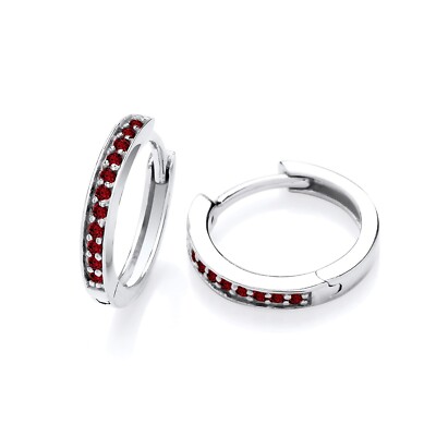 Sterling Silber 925 simulierte Rubin Huggie Creolen Damen Mädchen Rhodium