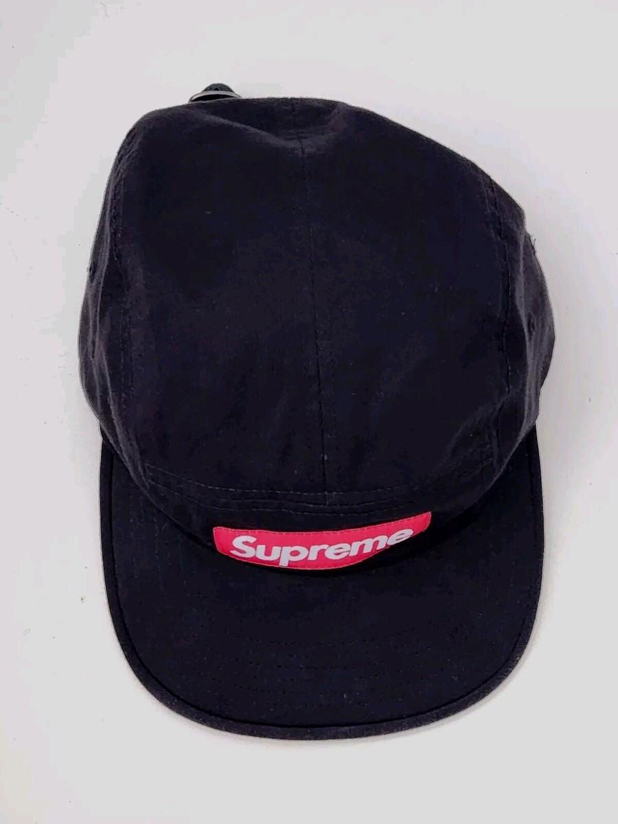 FW17 Supreme Washed Chino Twill Camp Cap Black Hat Leather