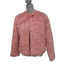 Jennyfer Paris Women's Pink Faux Fur Long Sleeve Short Coat Size Small Nwot