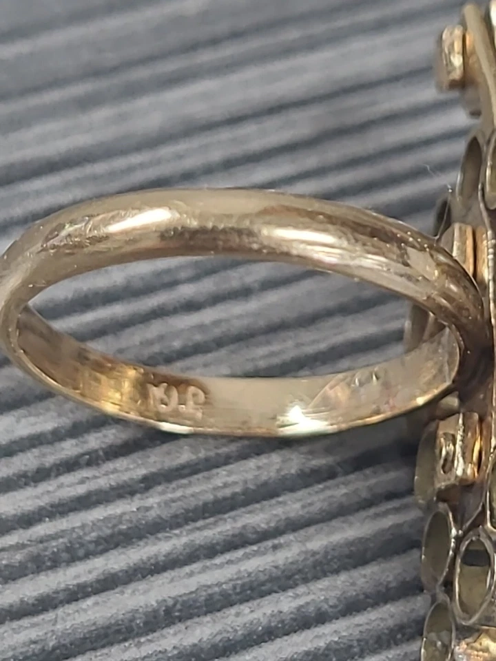 18K YELLOW GOLD PEARL CLUSTER RING SIZE 6.5 VINTAGE COCKTAIL RING ART NOUVEAU - Image 4 of 4
