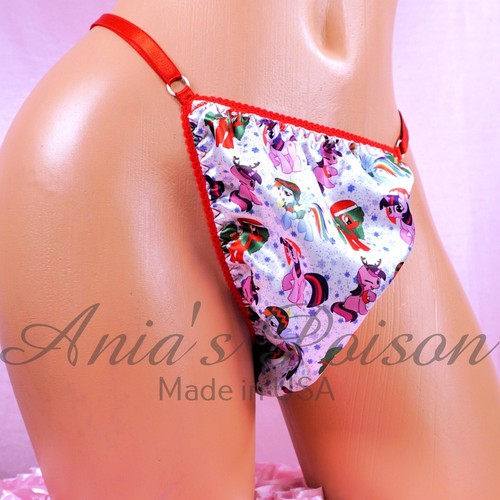 Satin Sissy CHRISTMAS Panties MEN's ADJUSTABLE Little Ponies Triangle THONG - Picture 1 of 2