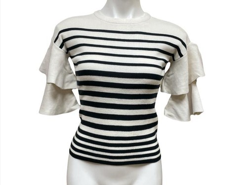 Free Generation BLACK/WHITE Women's Stripe Tiered Bell Sleeves Top , US M