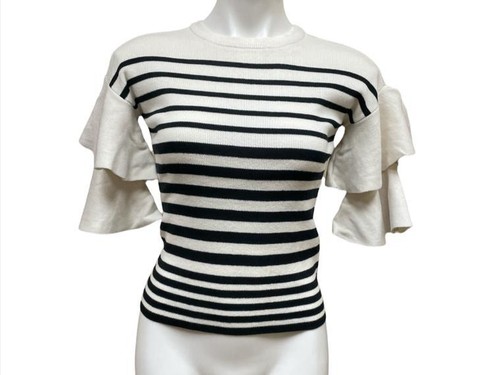 Free Generation BLACK/WHITE Women's Stripe Tiered Bell Sleeves Top , US M - Picture 1 of 1