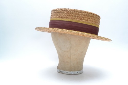 Antique Straw Boater Hat Skimmer 