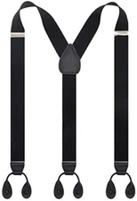 Y Back Button 1.4" Suspenders for Men with Stylish Leather Button Ends Long