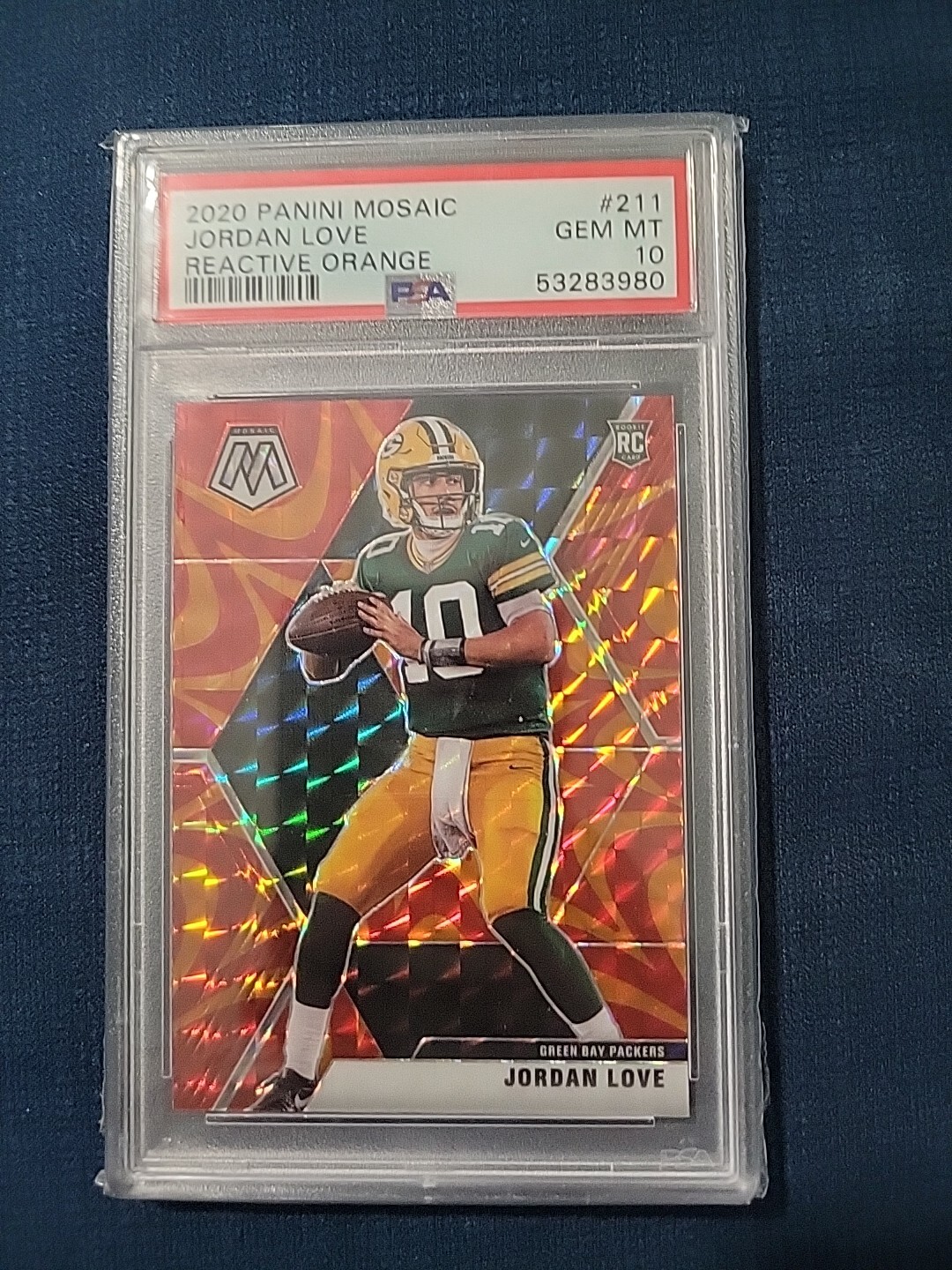 2020 Panini Mosaic Jordan Love Orange Reactive Rookie Card PSA 10 Mint No. 211