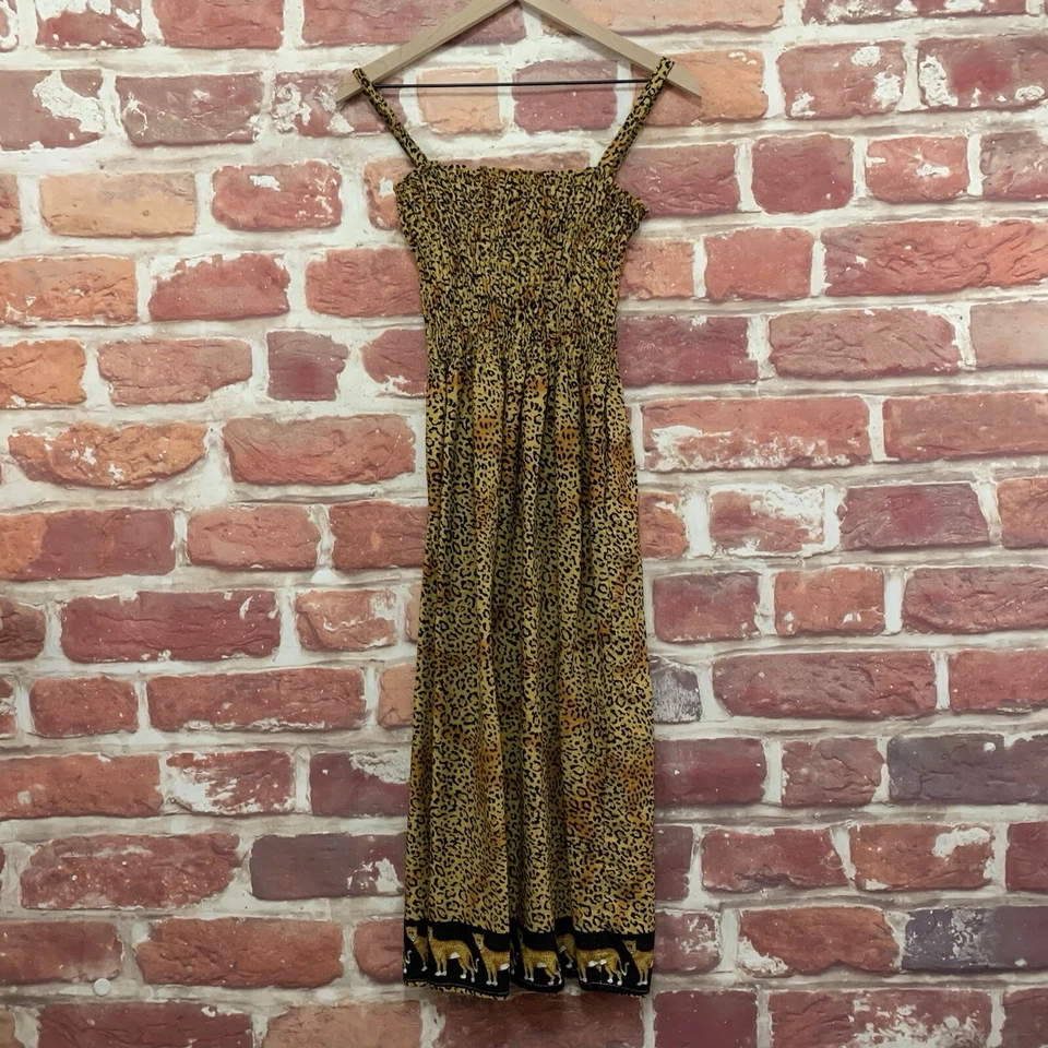 Vestido Just Love Mujer XL Tostado Negro Safari Guepardo Animal Estampado Calado Midi Foto 2 de 4