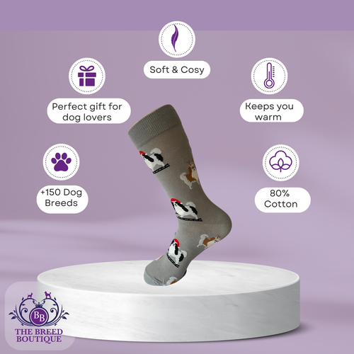 JAPANESE CHIN CHRISTMAS SOCKS UNISEX ONE SIZE UK 5-11 EU 38-46 US 7.5-12 - Picture 6 of 9