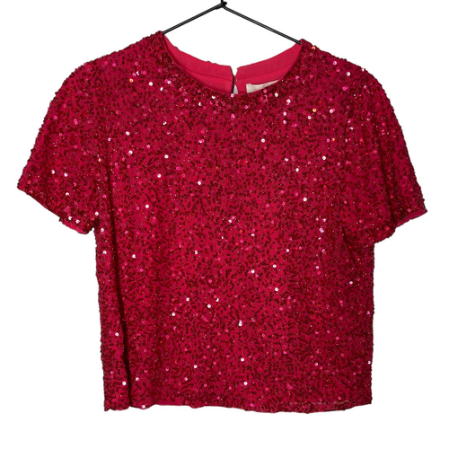 AO.LA by Alice + Olivia Hot Pink Short Sleeve Sequin Top XS | eBay