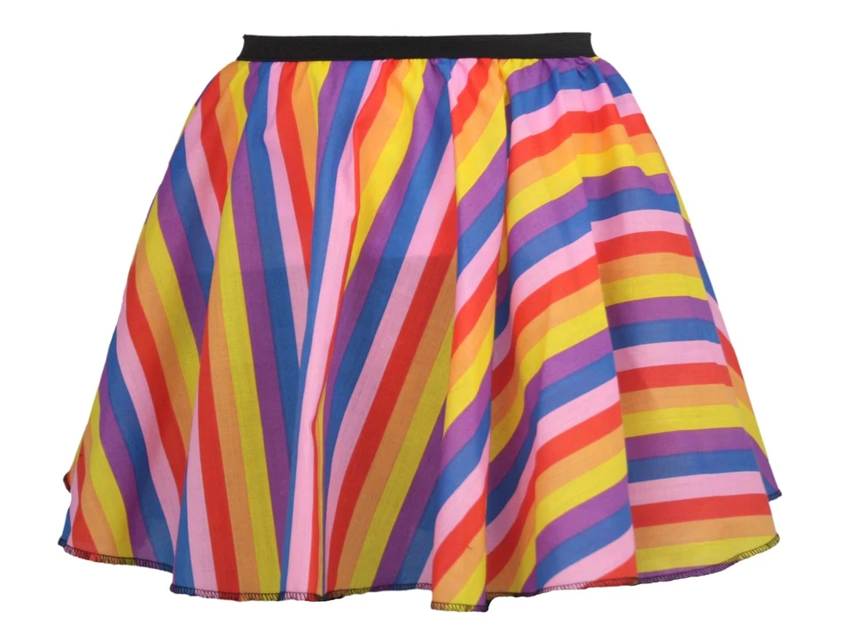 THE DRAGONS DEN Ladies 15" Multicoloured Rainbow Stripe Skater Skirt LGBT Pride Fancy Dress