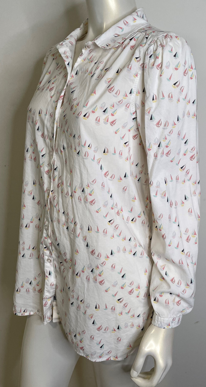 Barbor Sailboat LS Blouse Shirt Top Womens 10 Vintage White Multi Button Front image 4