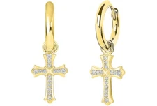 Men & Women 18K Gold Plated CZ Cross Leverback Huggie Hoop Drop Small Earrings