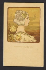 Original Dutch Art Nouveau Postcard Queen Wilhelmina by Paul Berthon