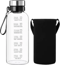 64 OZ Glass Water Bottle - Large Resuable Borosilicate Wide Mouth Glass Drinking