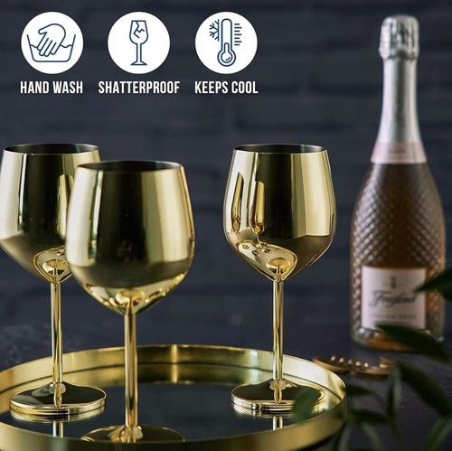 Set Of 4 Large Stainless Steel Wine Glass Metal Drink Cups Wedding Birthday - Picture 4 of 5