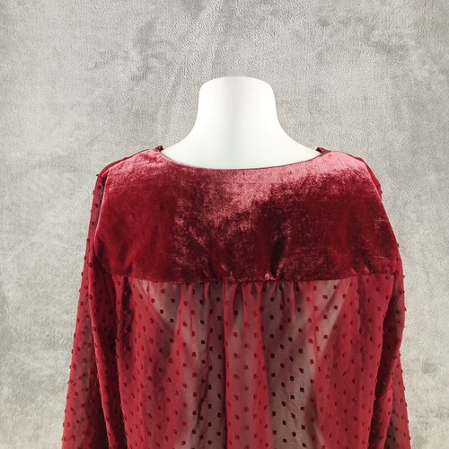 NWT STYLE&CO Sheer Blouse Size 0X Eyelet Flower Textured Chiffon Red - Picture 10 of 14