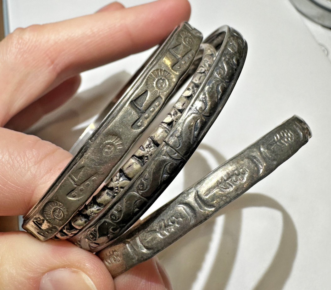 Chunky Stackable Sterling Silver Etched Bangle 61… - image 6