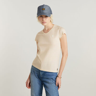 G-Star Raw Damen Eyben Slim Antique White / Rugby Tan Stripe T-shirt Größe:S