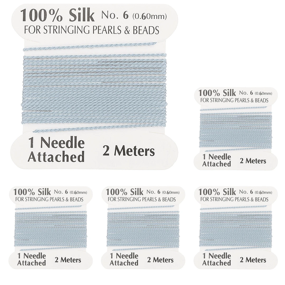 Silk Cord Thread, 5 Pcs Pure Silk Beading Thread Cord Size 0.6 mm, Medium Blue
